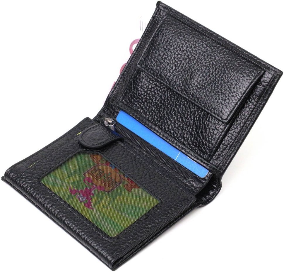 Невеликий чоловічий гаманець із натуральної зернистої шкіри без застібки BOND (2421988)