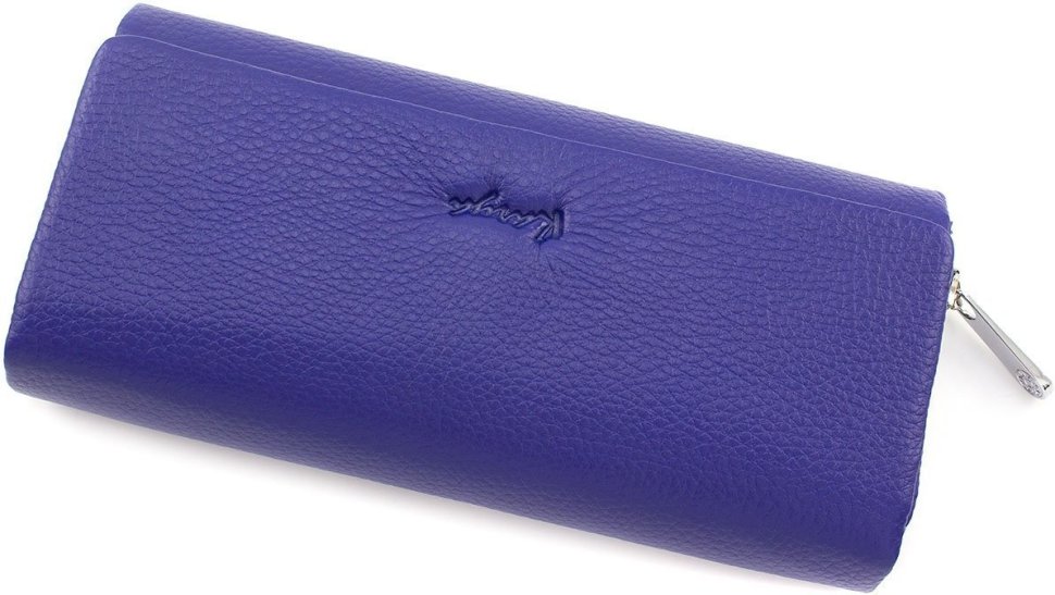Великий гаманець синього кольору з натуральної шкіри на магнітах KARYA (1131-245)