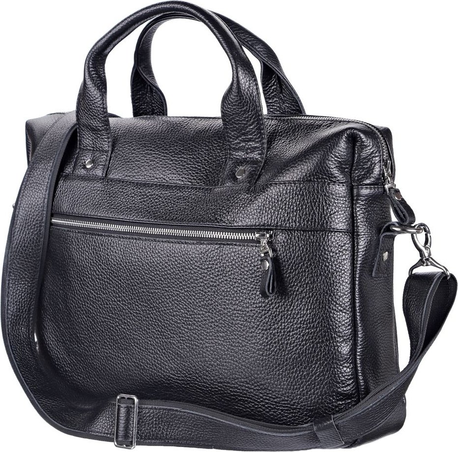 Черная мужская сумка для ноутбука из зернистой кожи с ручками SHVIGEL (11000)