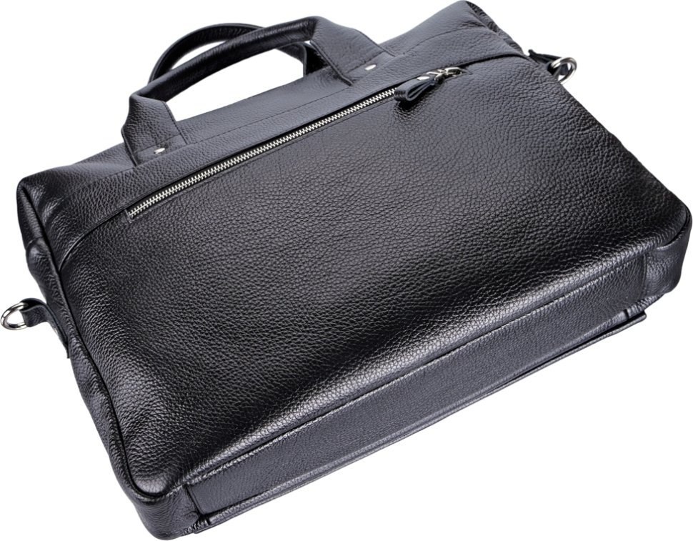 Чорна чоловіча сумка для ноутбука із зернистої шкіри з ручками SHVIGEL (11000)