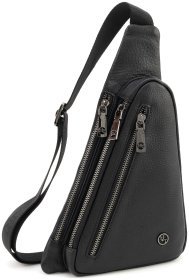 Мужская кожаная сумка-слинг через плечо H.T Leather 94505 (черная)