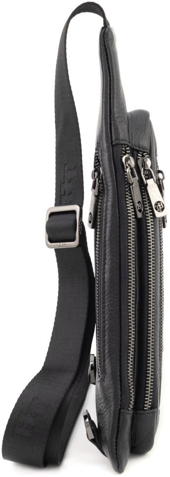 Мужская кожаная сумка-слинг через плечо H.T Leather 94505 (черная) modnotak фото №2