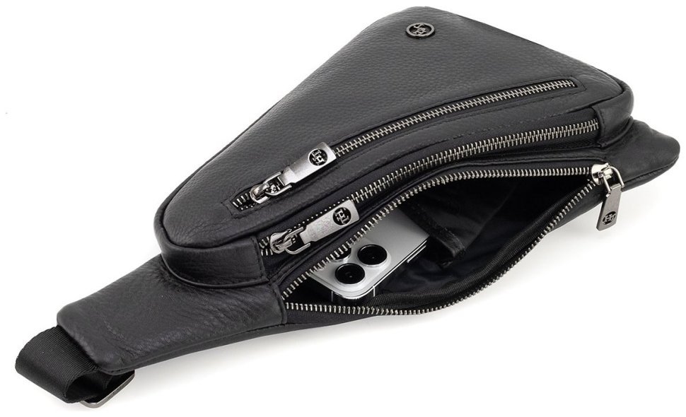 Мужская кожаная сумка-слинг через плечо H.T Leather 94505 (черная) modnotak фото №5