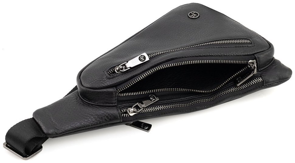 Мужская кожаная сумка-слинг через плечо H.T Leather 94505 (черная) modnotak фото №6