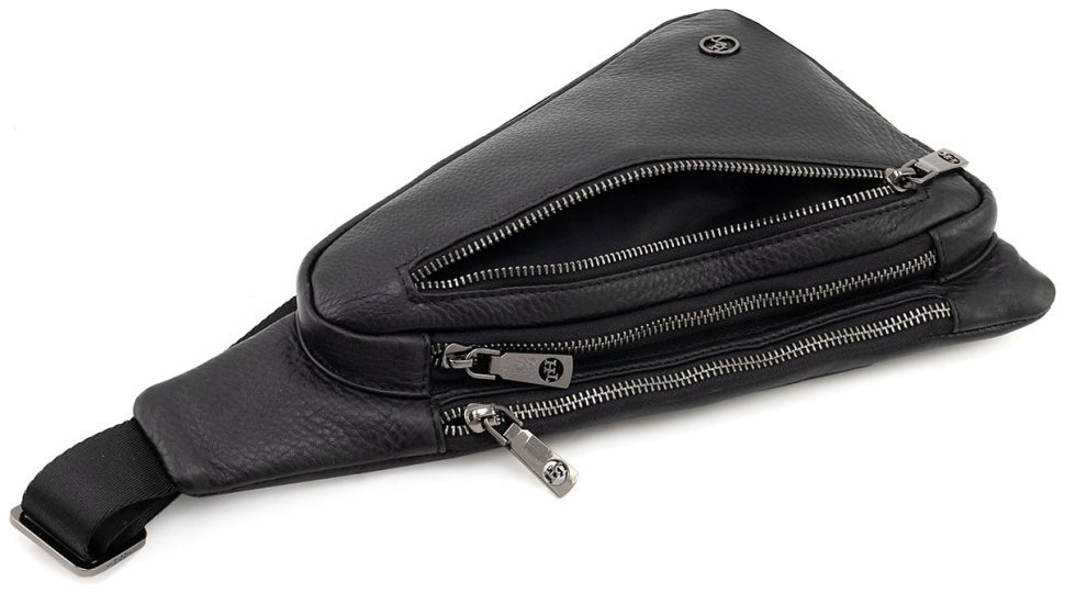 Мужская кожаная сумка-слинг через плечо H.T Leather 94505 (черная) modnotak фото №7