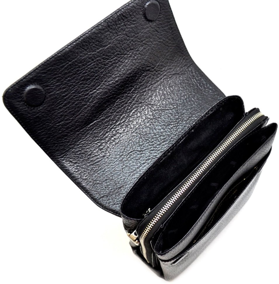 Черная наплечная сумка компактного размера из натуральной кожи Desisan (3026-01)