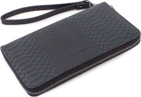 Черный кожаный мужской клатч с красивой фактурой под рептилию Marco Coverna (21074)