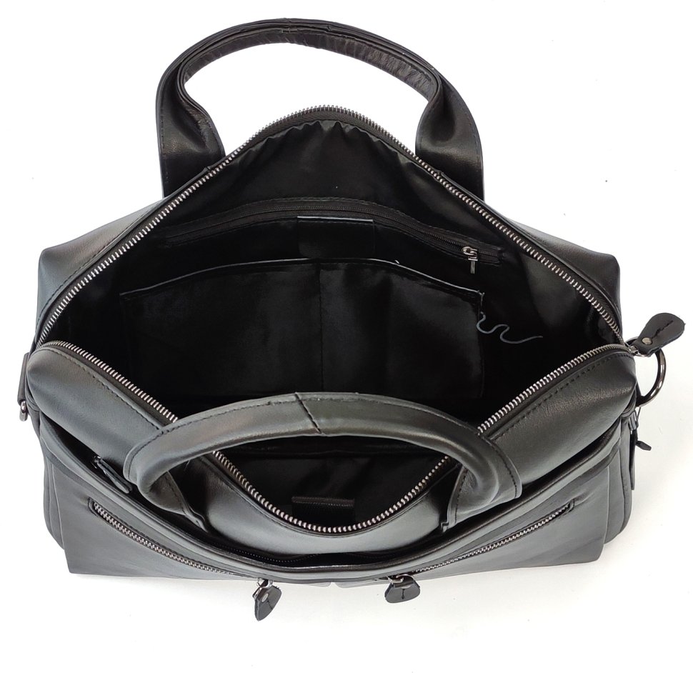 Классическая мужская сумка для ноутбука из натуральной черной кожи Tiding Bag (21208)