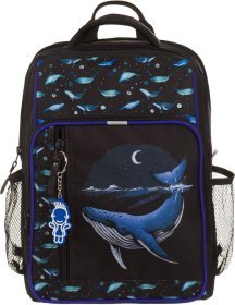 Чорний шкільний рюкзак для хлопчиків із текстилю з китом Bagland 55705