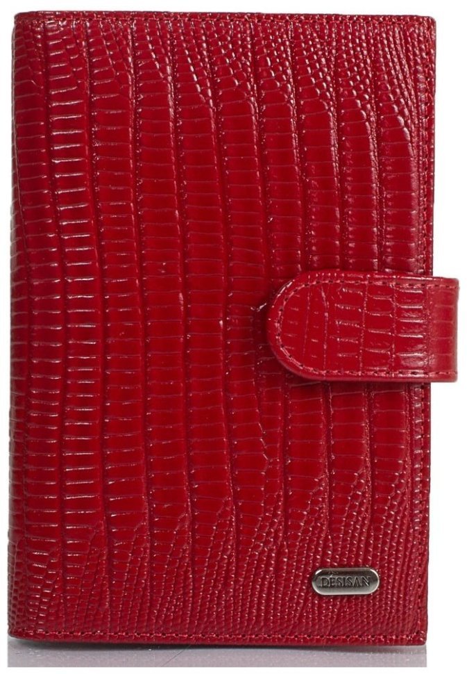 Лакированная обложка для документом из натуральной кожи с лазерной фактурой Desisan 106805 красного цвета modnotak фото №1