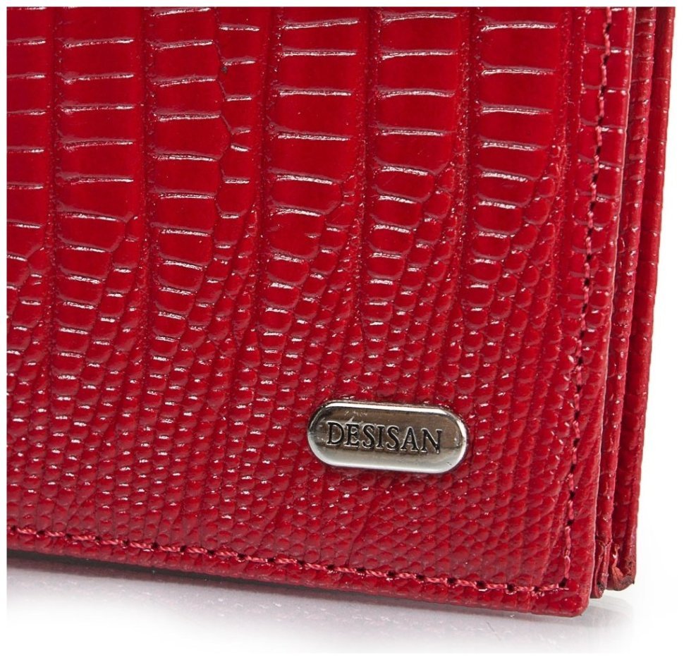 Лакированная обложка для документом из натуральной кожи с лазерной фактурой Desisan 106805 красного цвета modnotak фото №6