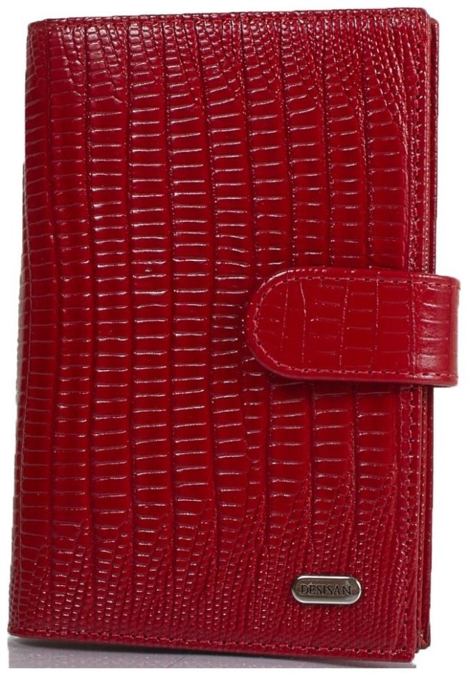 Лакированная обложка для документом из натуральной кожи с лазерной фактурой Desisan 106805 красного цвета modnotak фото №7