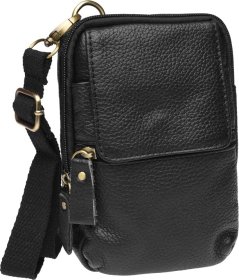 Мініатюрна чоловіча сумка через плече із натуральної шкіри чорного кольору Keizer (21397)