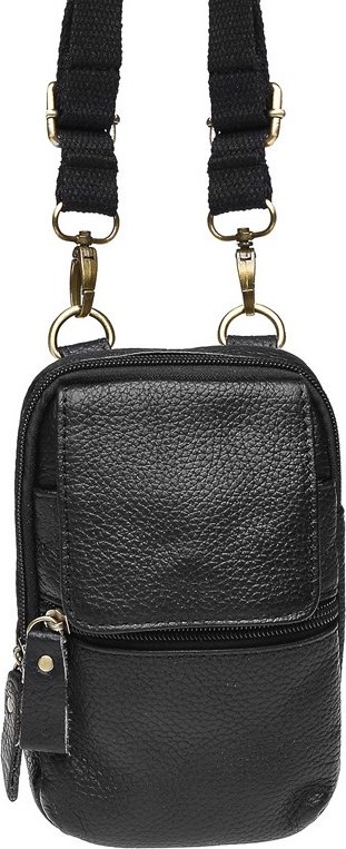 Миниатюрная мужская сумка через плечо из натуральной кожи черного цвета Keizer (21397)