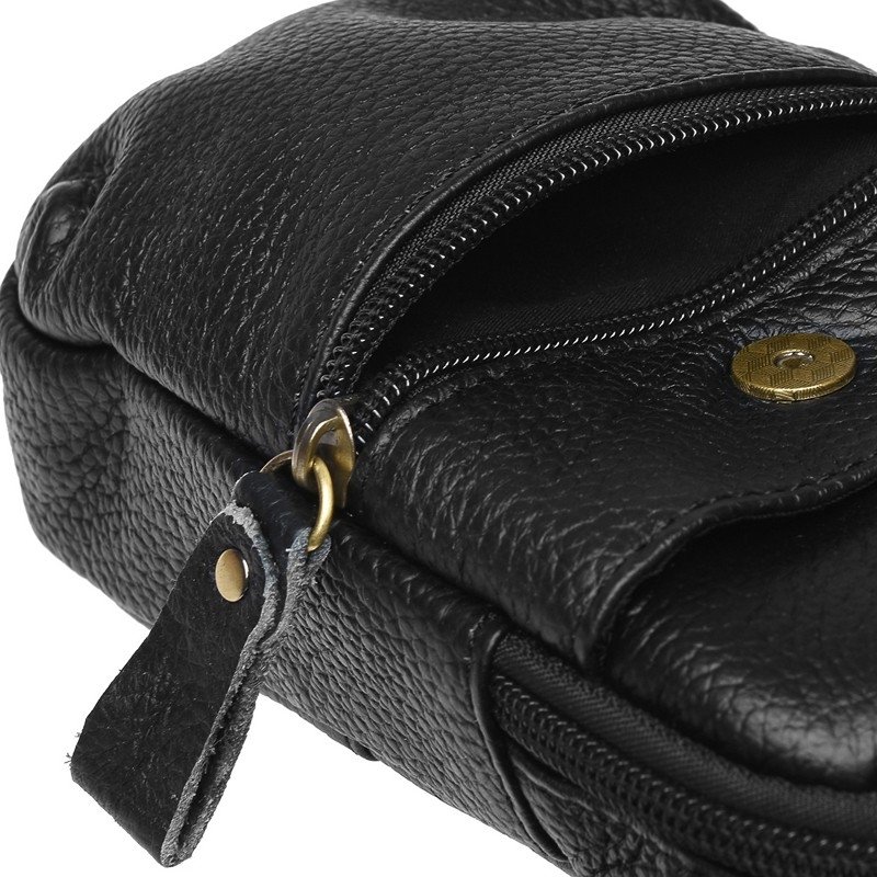 Мініатюрна чоловіча сумка через плече із натуральної шкіри чорного кольору Keizer (21397)