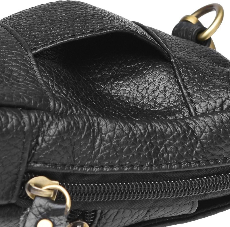 Миниатюрная мужская сумка через плечо из натуральной кожи черного цвета Keizer (21397)
