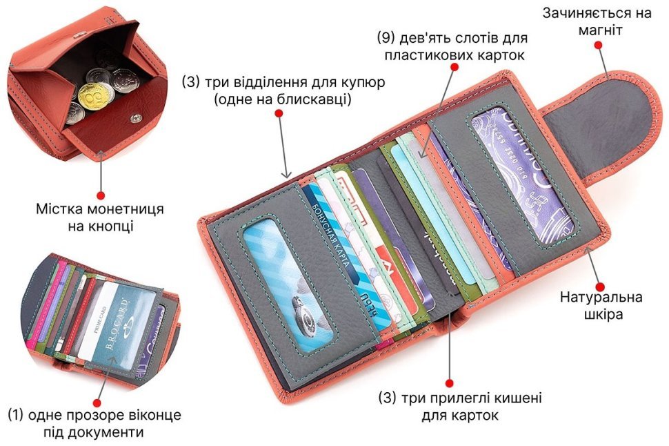 Женский маленький кожаный кошелек розового цвета на магните ST Leather 1767305 modnotak фото №4