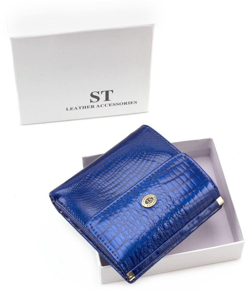 Синій маленький гаманець з малюнком під крокодила ST Leather (16329)