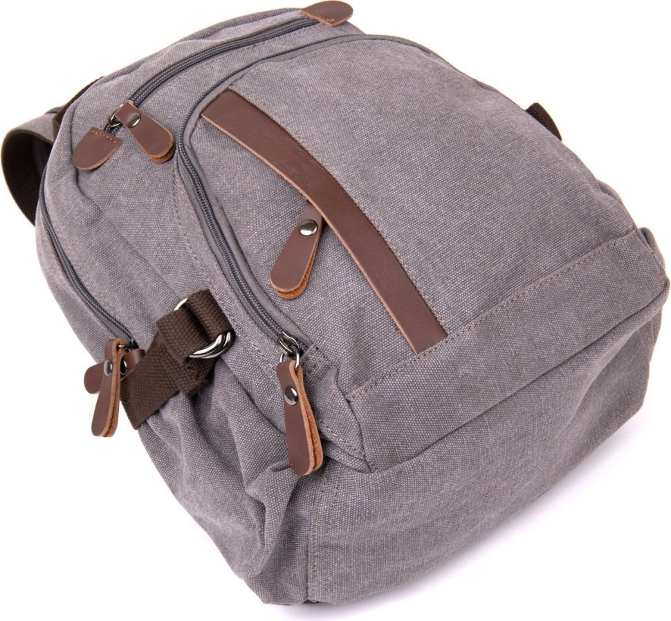 Серый текстильный рюкзак с коричневыми вставками Vintage (20601)