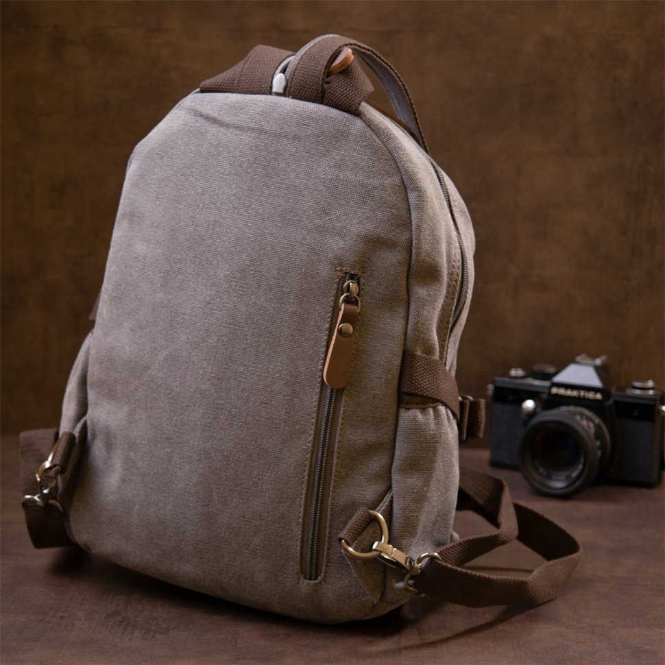 Серый текстильный рюкзак с коричневыми вставками Vintage (20601)