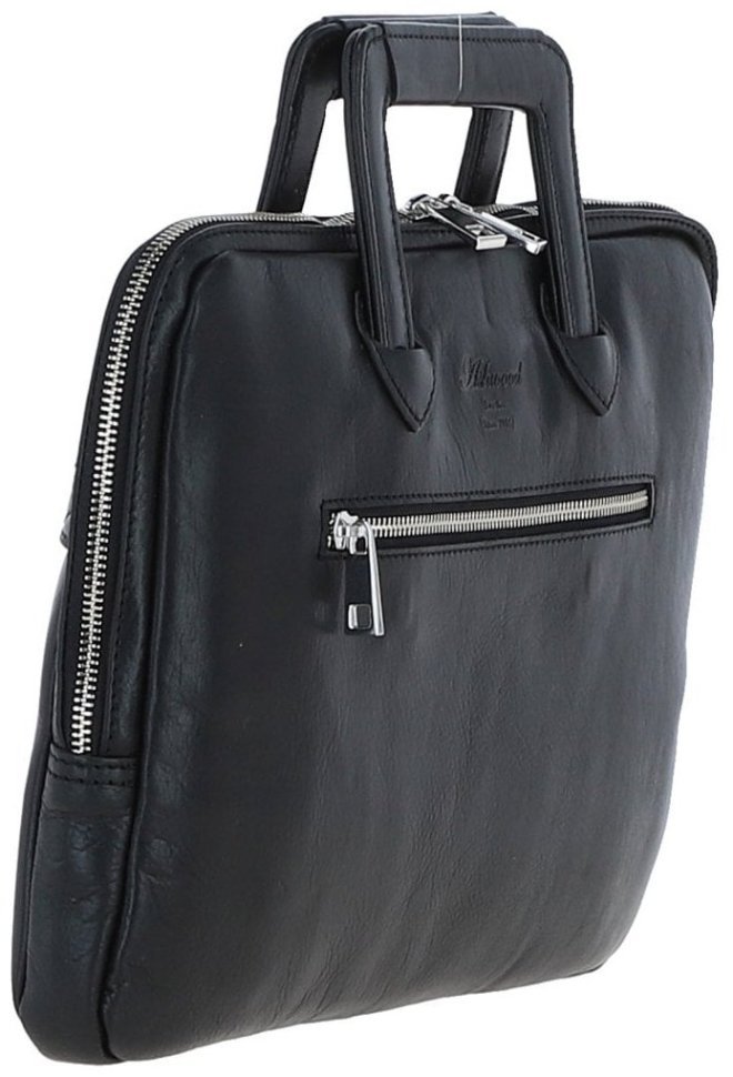 Шкіряна сумка для ноутбука до 13" на кожен день з ручками для носіння Ashwood PL45 Black 97805 чорного кольору modnotak фото №4