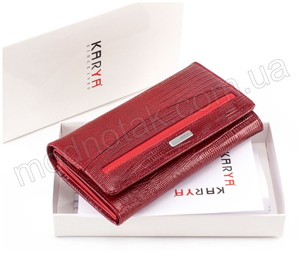 Червоний лаковий гаманець на кнопці KARYA (1139-074)