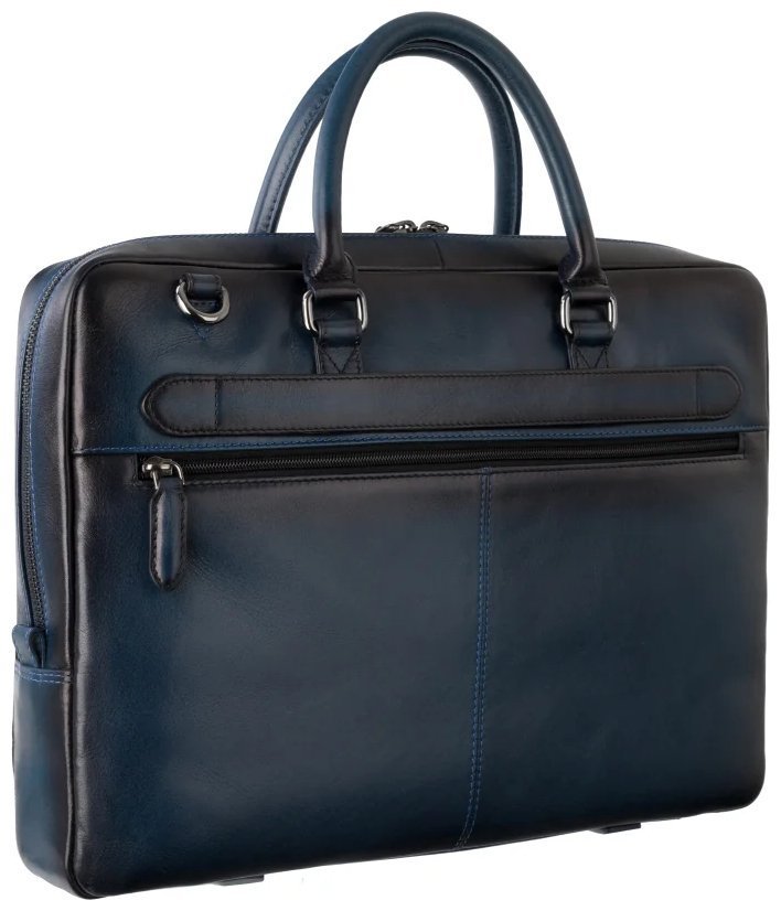 Стильная повседневная мужская кожаная сумка для ноутбука до 13"  Visconti AT50 Carl синего цвета 108005 modnotak фото №4