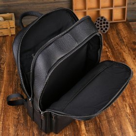 Деловой рюкзак из зернистой кожи с отделением для ноутбука до 15" Vintage черного цвета 108105
