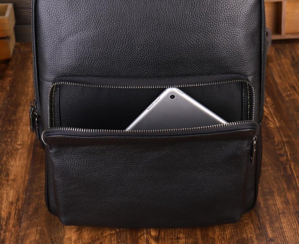 Деловой рюкзак из зернистой кожи с отделением для ноутбука до 15" Vintage черного цвета 108105 modnotak фото №3