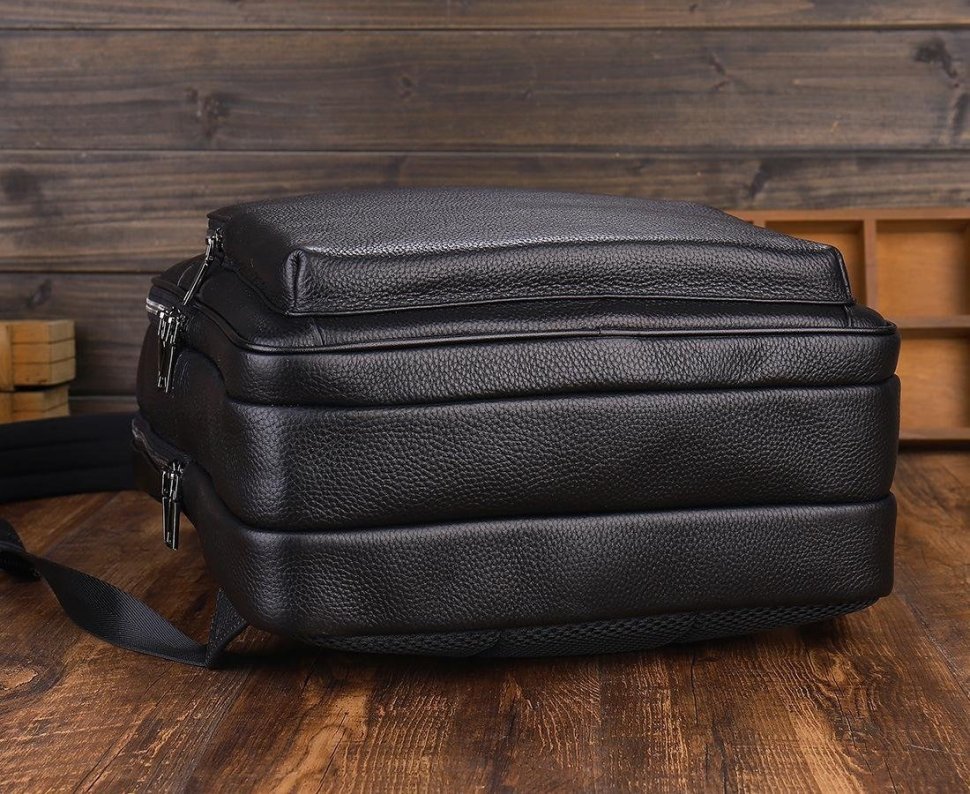 Деловой рюкзак из зернистой кожи с отделением для ноутбука до 15" Vintage черного цвета 108105 modnotak фото №4