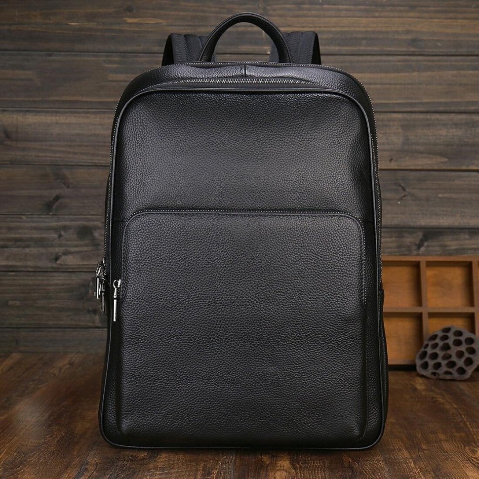 Деловой рюкзак из зернистой кожи с отделением для ноутбука до 15" Vintage черного цвета 108105 modnotak фото №5