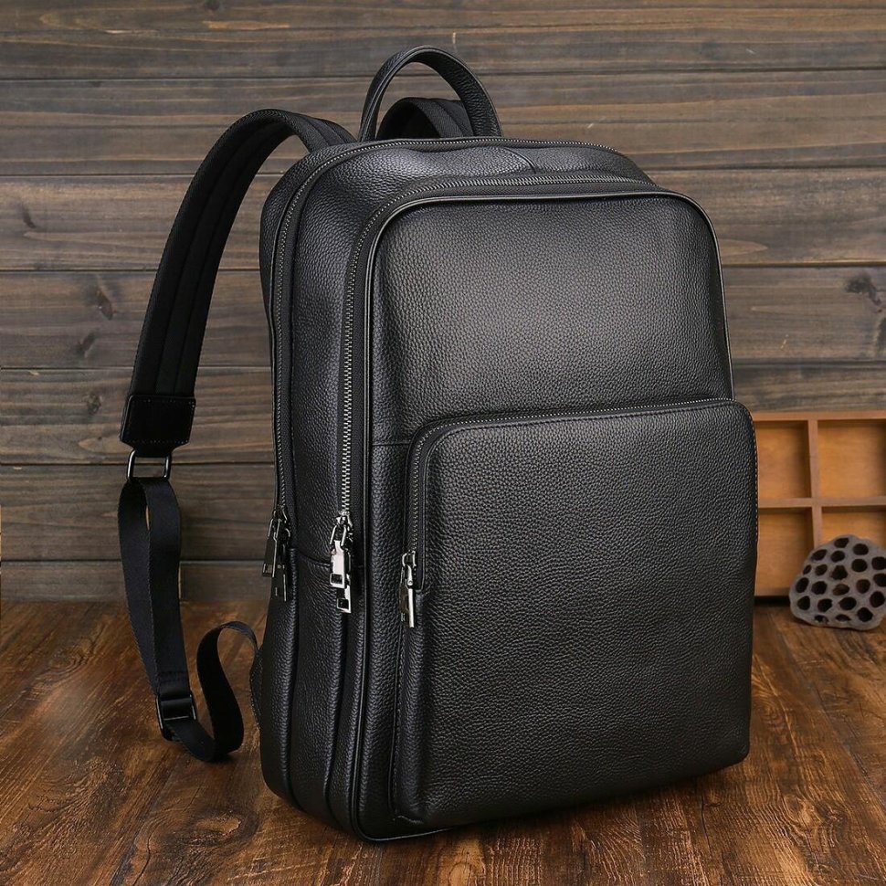 Деловой рюкзак из зернистой кожи с отделением для ноутбука до 15" Vintage черного цвета 108105 modnotak фото №6