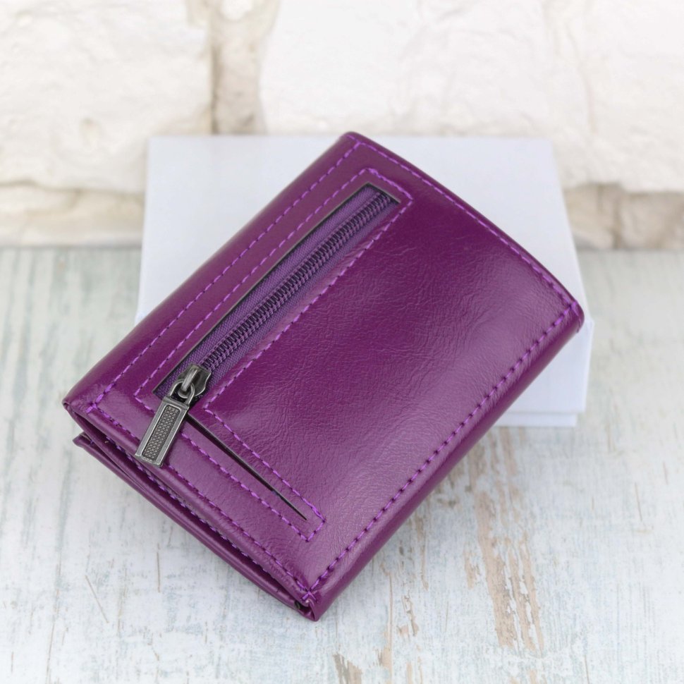 Фіолетовий жіночий маленький гаманець зі шкірозамінника з монетницею MD Leather (21518)