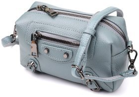 Компактная повседневная женская сумка из фактурной кожи через плечо Vintage 98205 голубого цвета