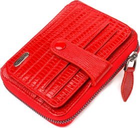 Жіночий червоний гаманець із натуральної шкіри під рептилію без монетниці CANPELLINI (2421495)
