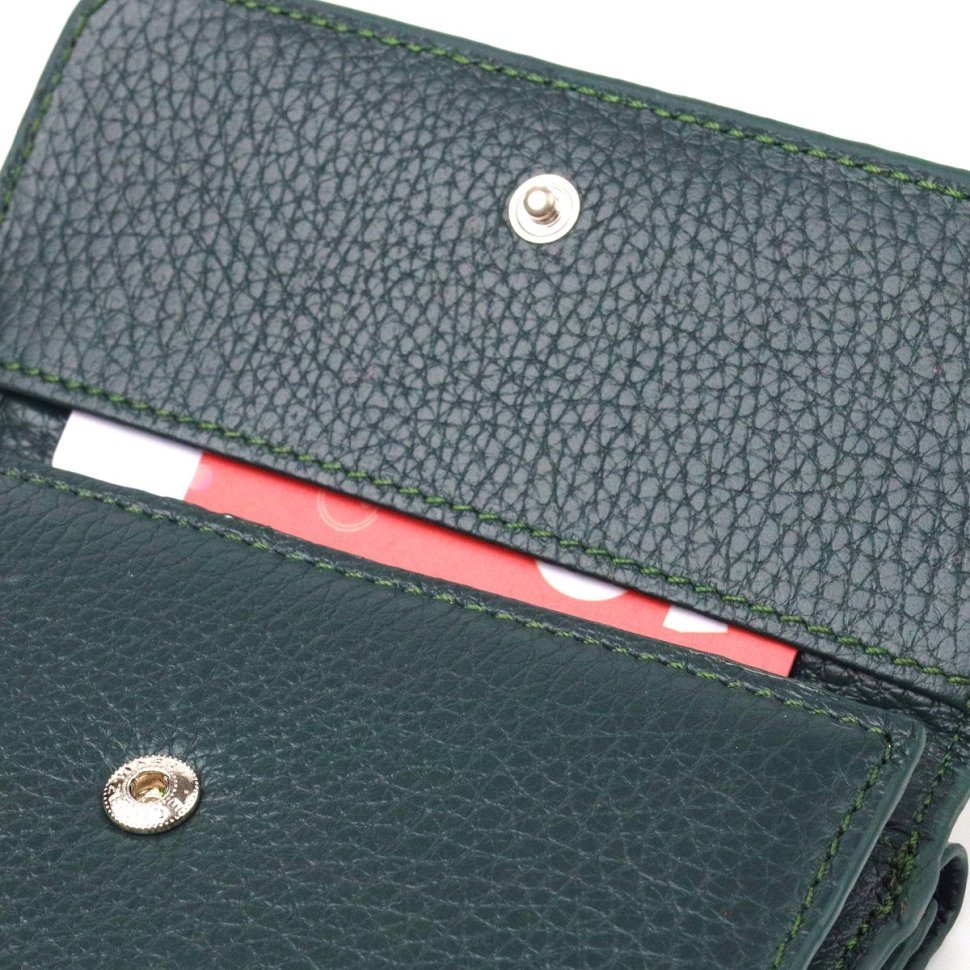 Зелений жіночий гаманець середнього розміру із фактурної шкіри на кнопці CANPELLINI (2421596)