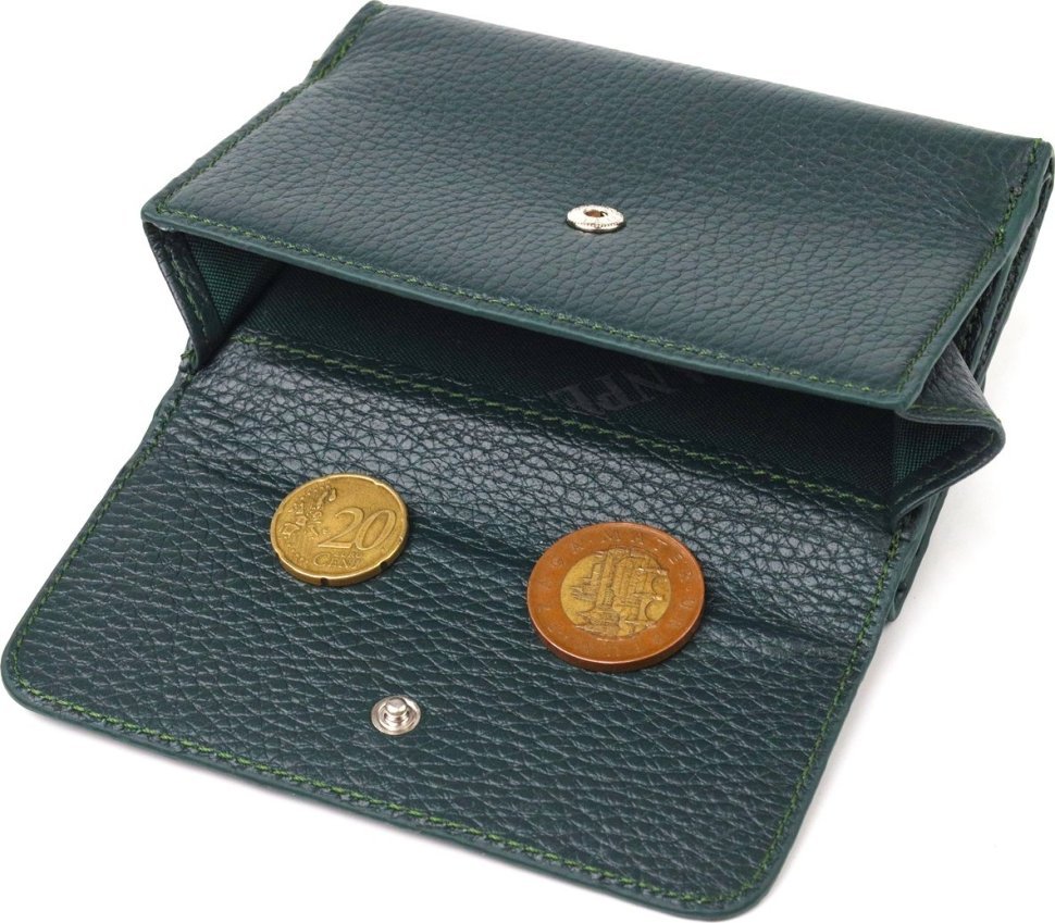 Зеленый женский кошелек среднего размера из фактурной кожи на кнопке CANPELLINI (2421596)