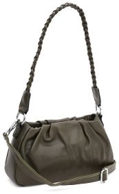 Вместительная женская кожаная сумка зеленого цвета Borsa Leather 88705