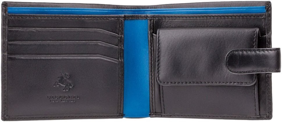 Горизонтальне чоловіче портмоне з гладкої шкіри чорного кольору з RFID - Visconti Vincent 68905