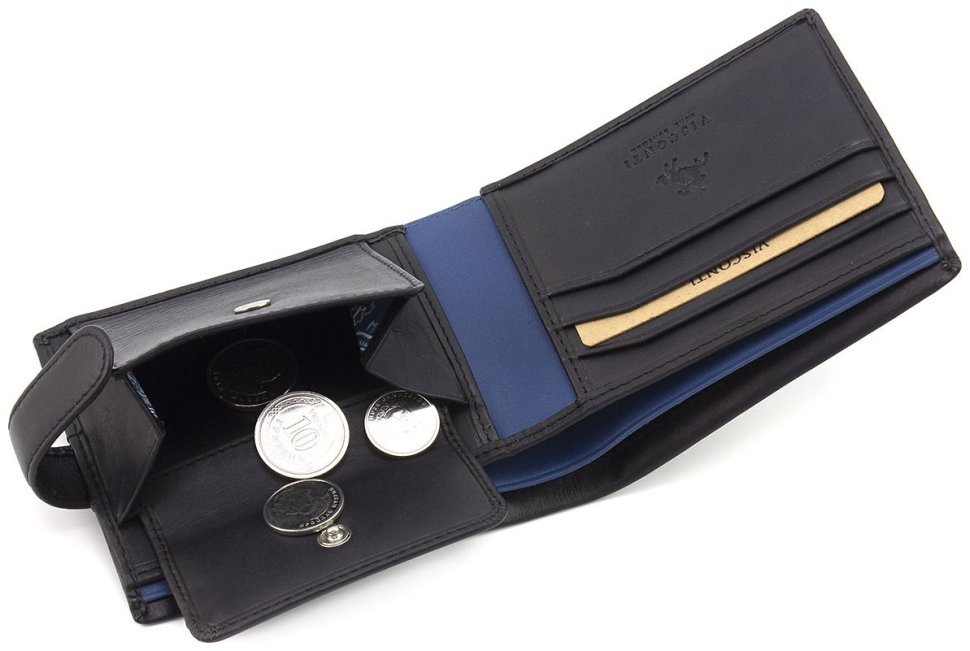 Горизонтальное мужское портмоне из гладкой кожи черного цвета c RFID - Visconti Vincent 68905