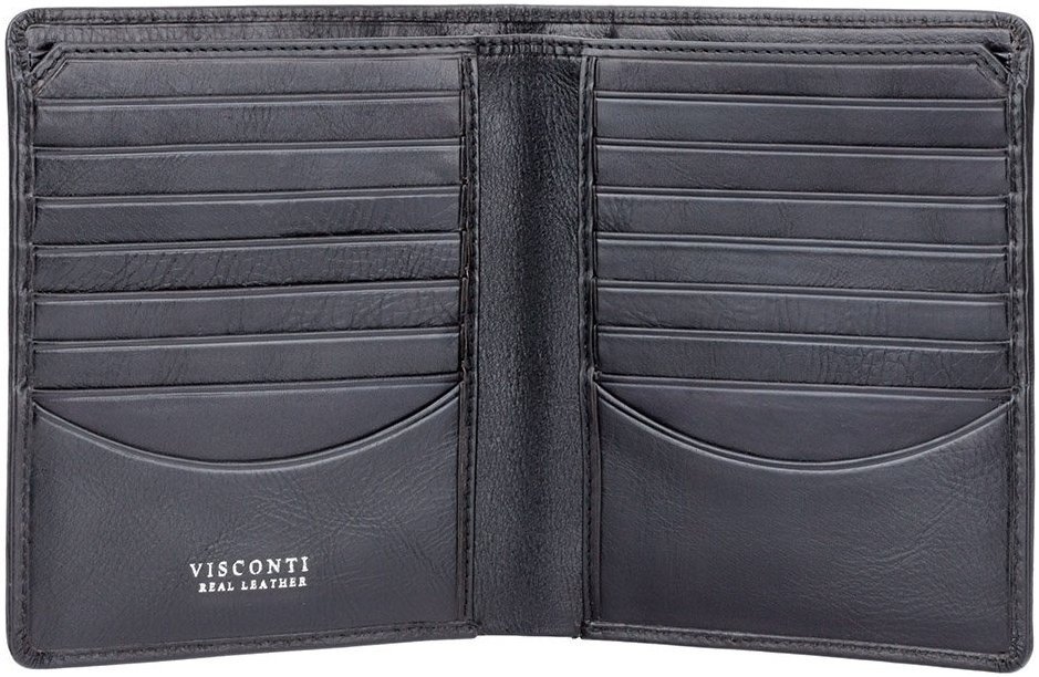 Класичне чоловіче портмоне з натуральної шкіри чорного кольору під багато карток Visconti Matteo 69005