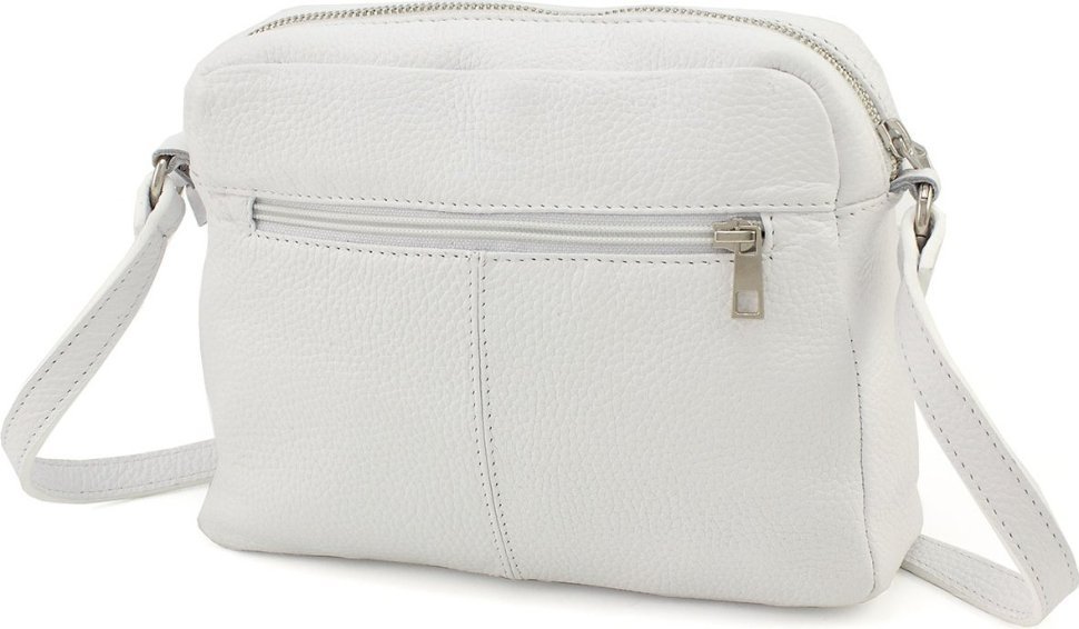 Женская сумка-кроссбоди белого цвета из натуральной кожи итальянского производства Grande Pelle (59105)