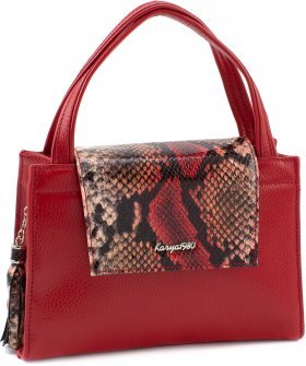 Маленька жіноча сумка з натуральної шкіри червоного кольору з ручками KARYA (19618) - 2