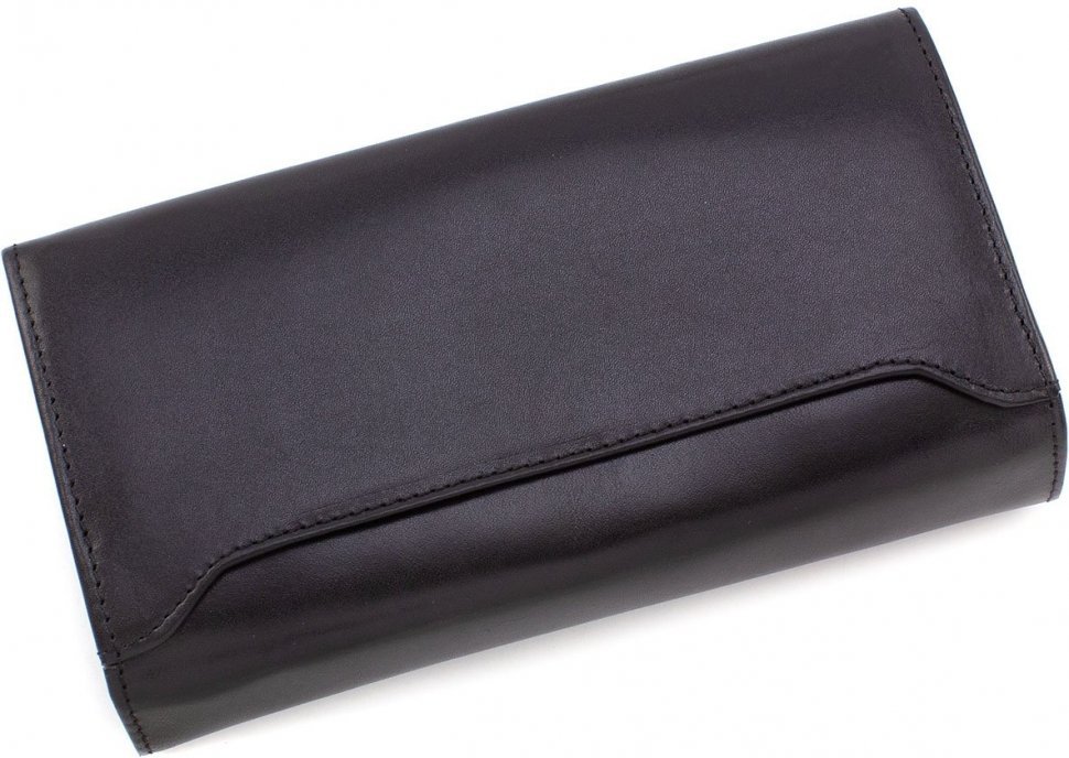 Кожаный женский кошелек черного цвета из натуральной кожи с гладкой поверхностью Bond Non (10913)