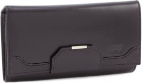 Шкіряний жіночий гаманець чорного кольору з натуральної шкіри з гладкою поверхнею Bond Non (10913)