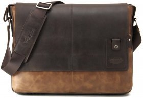 Чоловіча шкіряна сумка-месенджер коричневого кольору на плече Tom Stone (10996) - 2