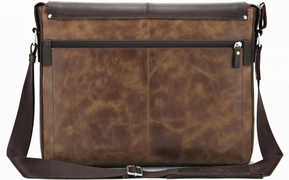 Мужская кожаная сумка-мессенджер коричневого цвета на плечо Tom Stone (10996)
