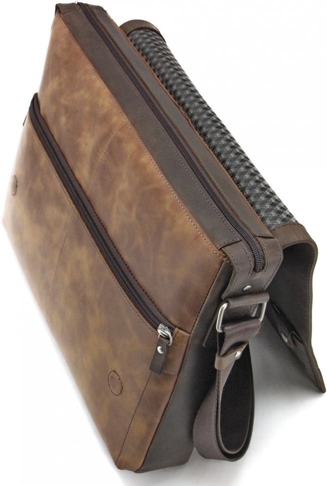 Чоловіча шкіряна сумка-месенджер коричневого кольору на плече Tom Stone (10996)