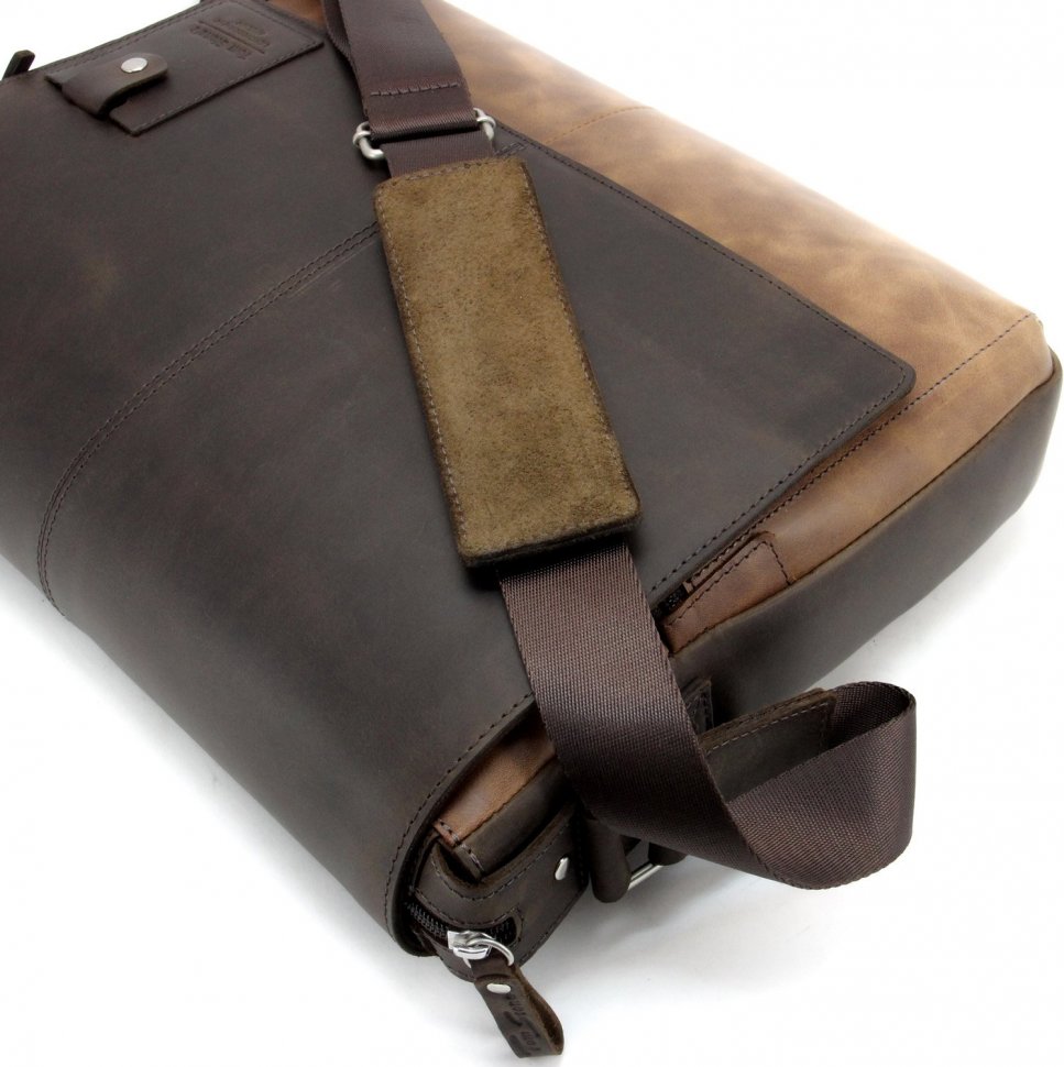 Чоловіча шкіряна сумка-месенджер коричневого кольору на плече Tom Stone (10996)