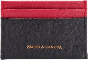 Чорно-червоний маленький картхолдер із натуральної шкіри саф'яно Smith&Canova 69705